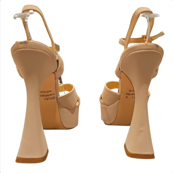 Beige Platform High Heels With Cross-Strap Design & Adjustable Ankle Strap All M - Picture 5 of 6